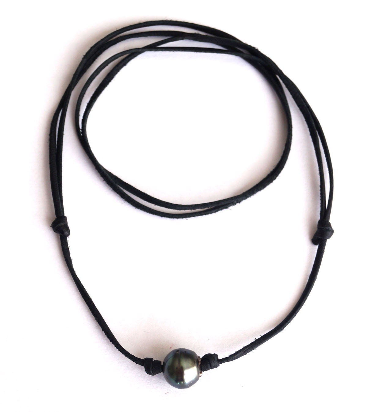 Tahitian Black Pearl,australian Leather, Adaptable Men Necklace - Etsy
