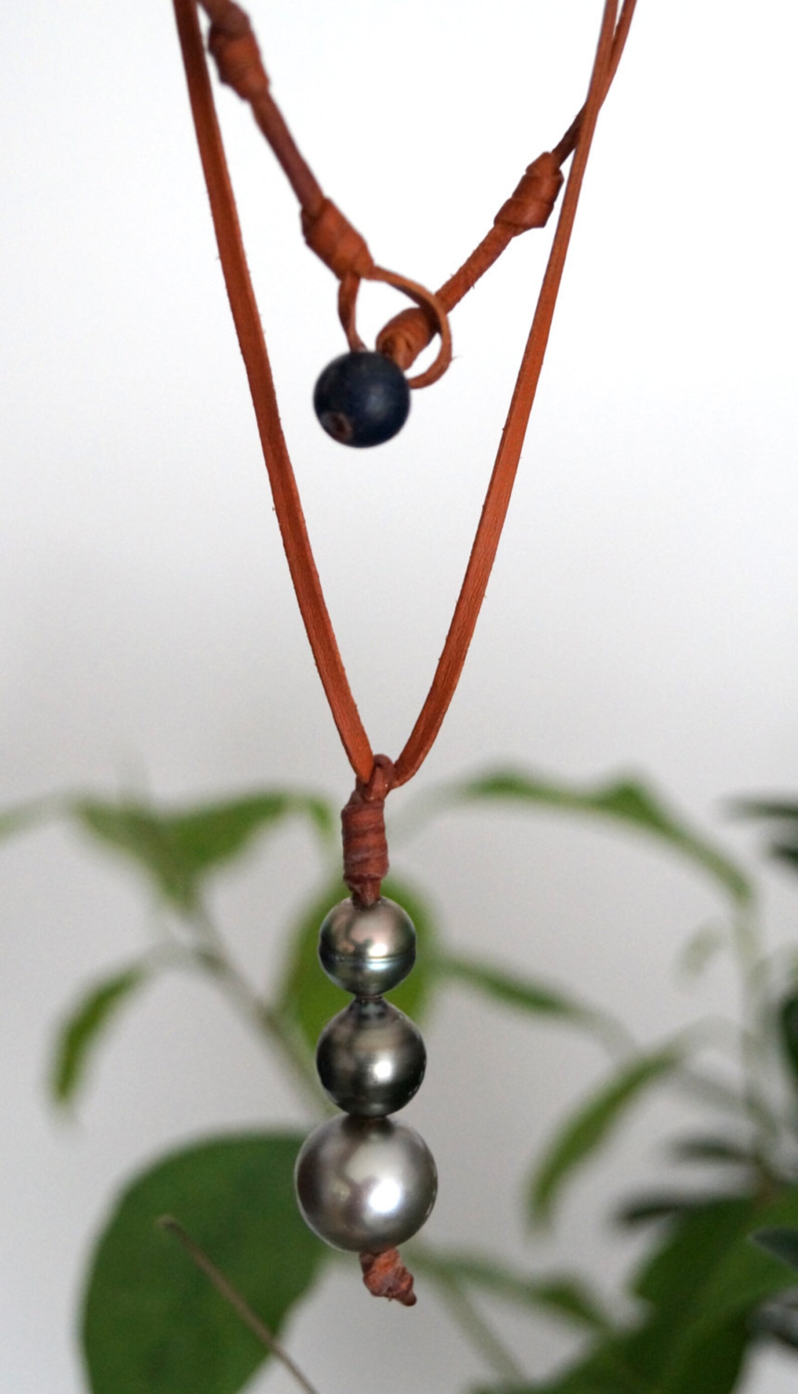 Trio of Genuine Tahitian Pearl, Australian Leather, Women Necklace ...