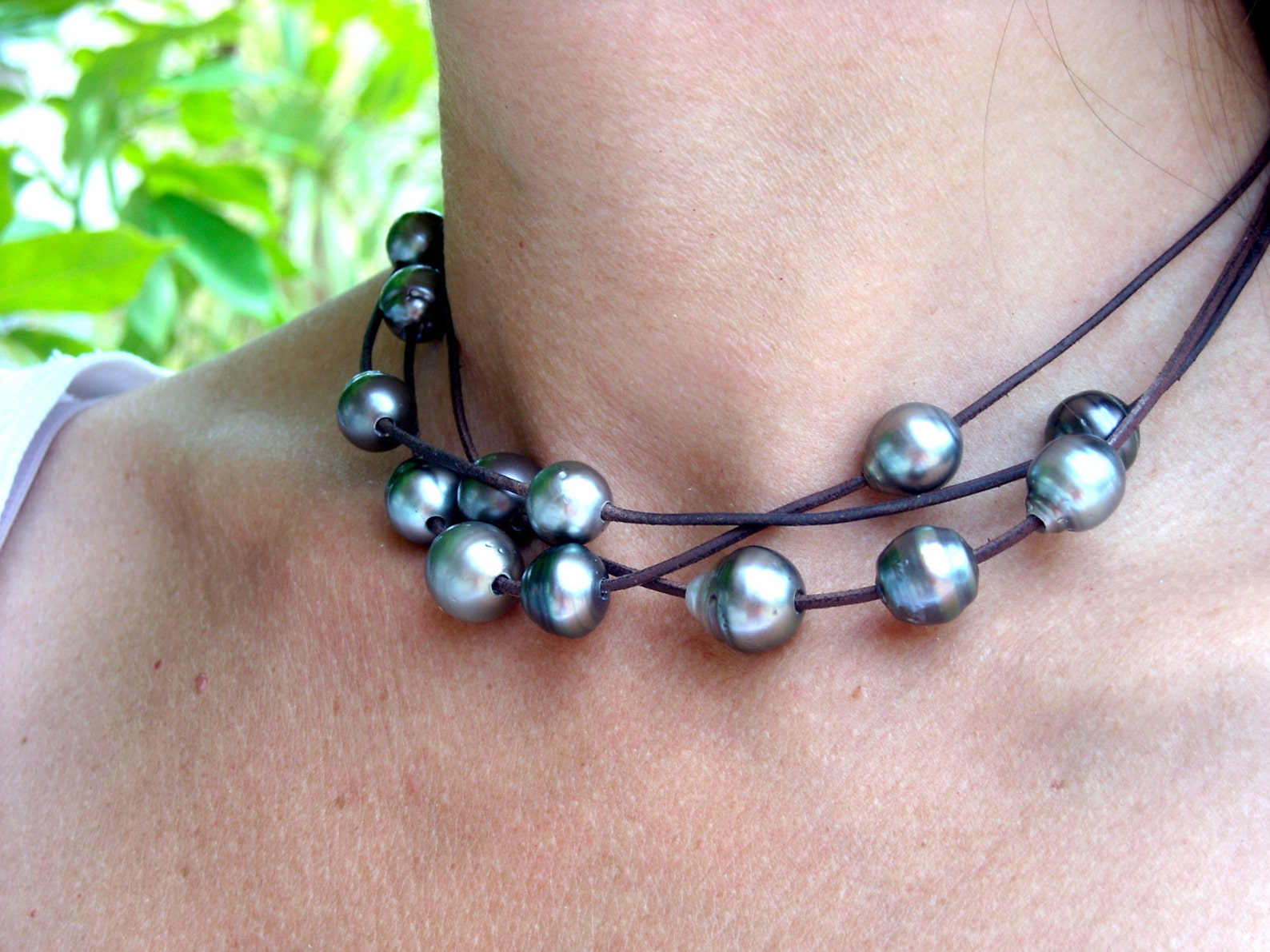 Tahitian Pearls, Australian Leather, Woman Necklace, Tahitian Pearl as ...