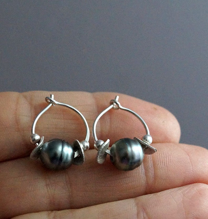 Hoop earring sterling silver 925 tahitian pearls woman jewel