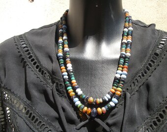 Opal camaieubleu green fire, two row necklace.