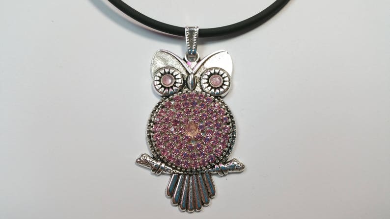 Pendant Glitter Owl Pink-Silver
