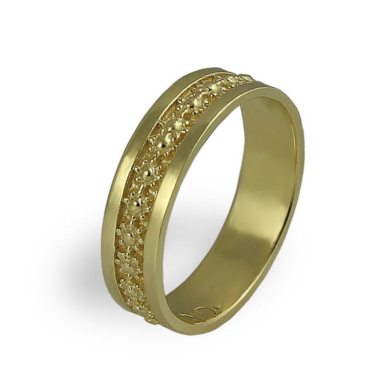 Yellow Gold Wedding Band Unique Wedding Band Floral Wedding Etsy