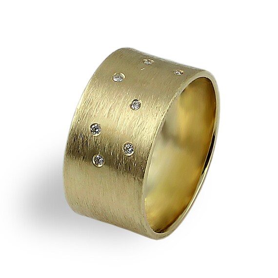 Wide Wedding Band Diamonds Wedding Ring Modern Wedding Etsy
