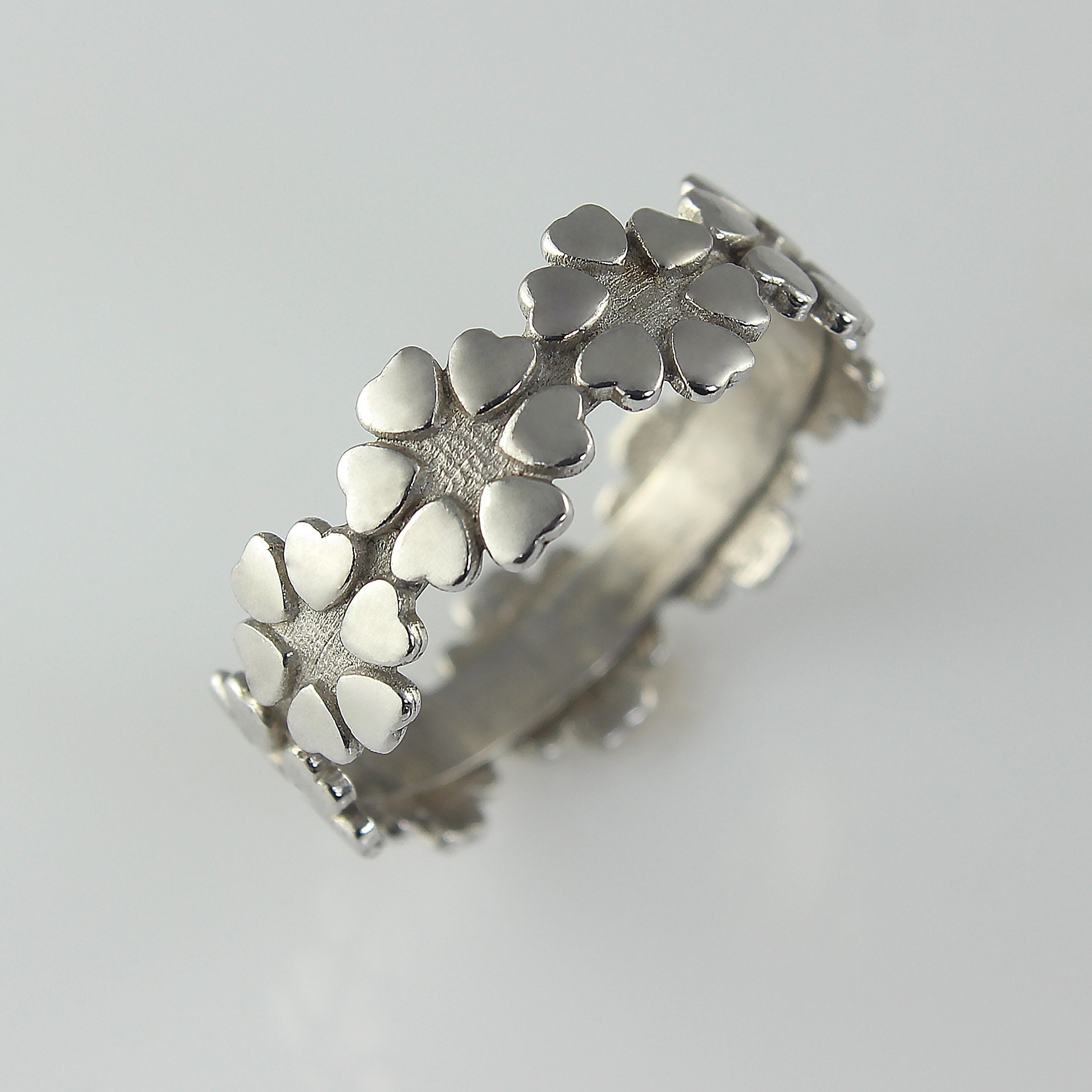 Wedding Band Flower Wedding Ring White Gold Statement Etsy