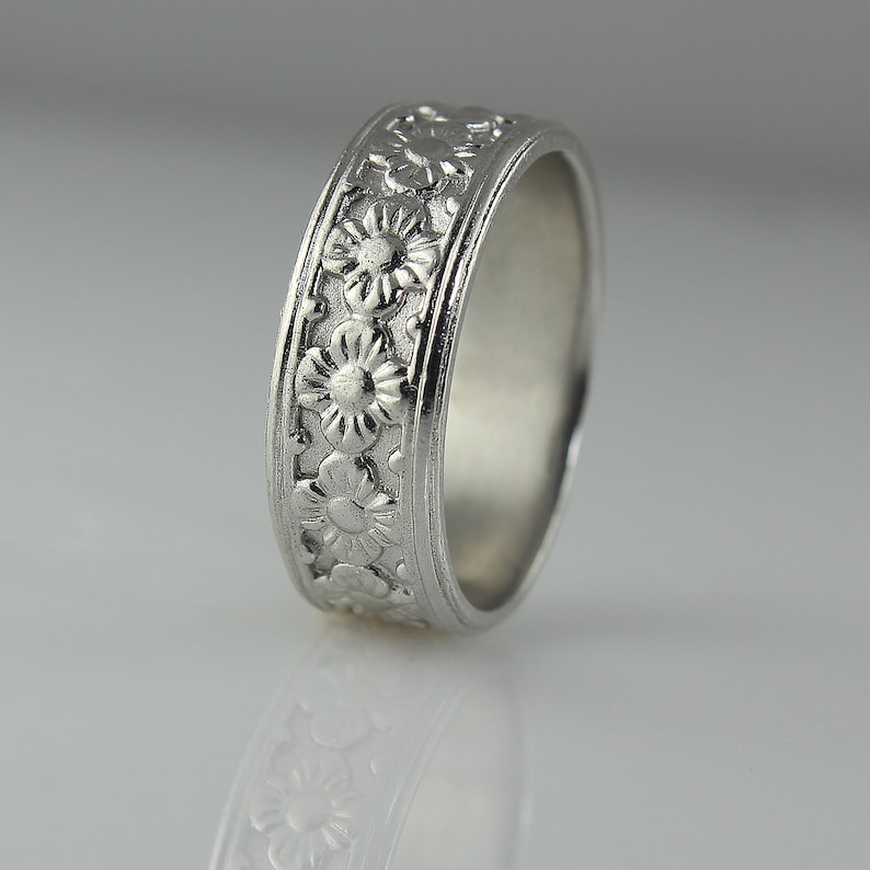 Flower Wedding Ring White Gold Wedding Ring for Women Flower Etsy