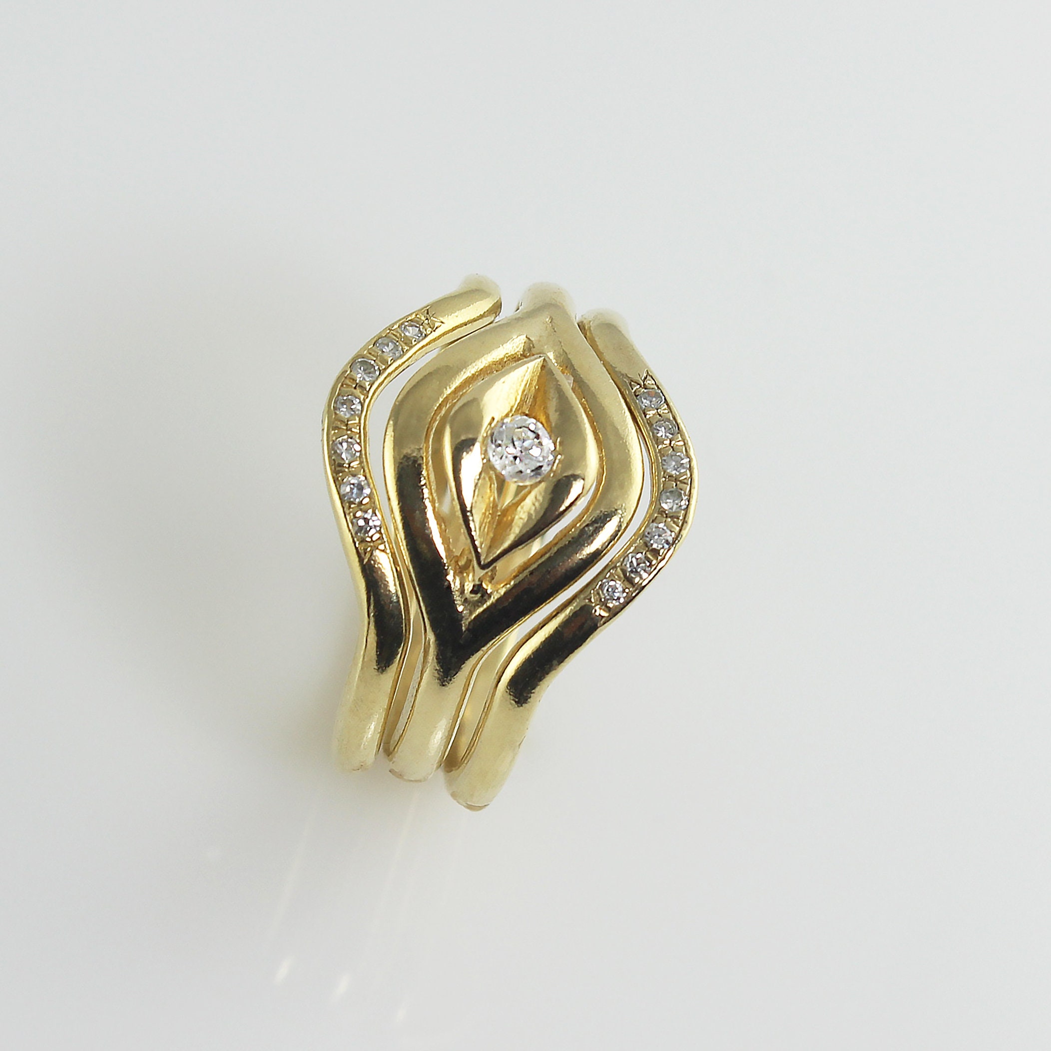 Three Gold Wedding Rings Diamond Rings Set Of Gold Rings | Etsy