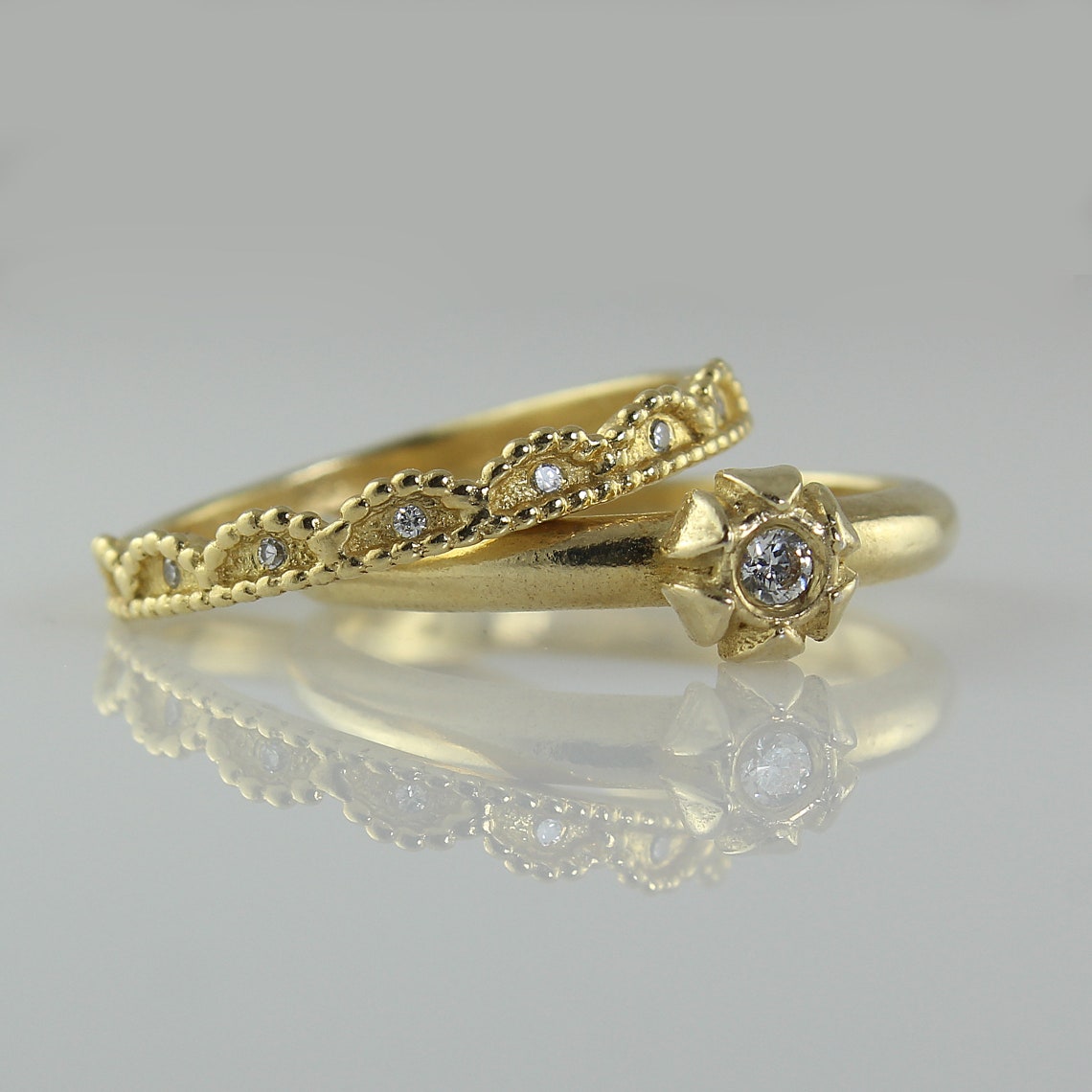 Set of Diamond Rings 18k 14K Gold Set of Rings Diamonds Etsy
