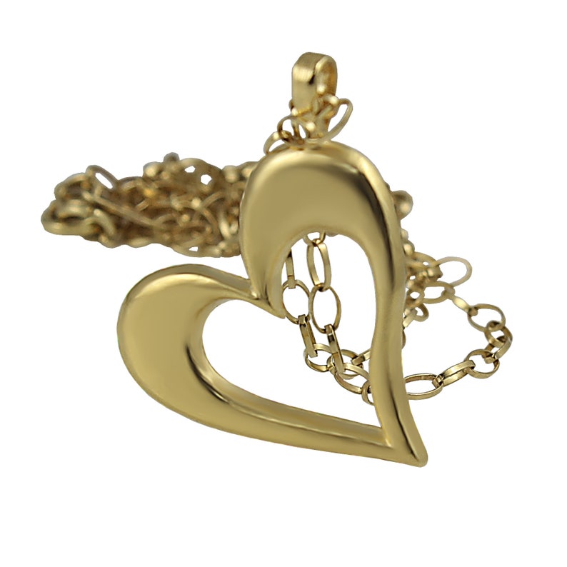 Gold Necklace Gold Heart Necklace Gold Heart Pendant Gold Etsy