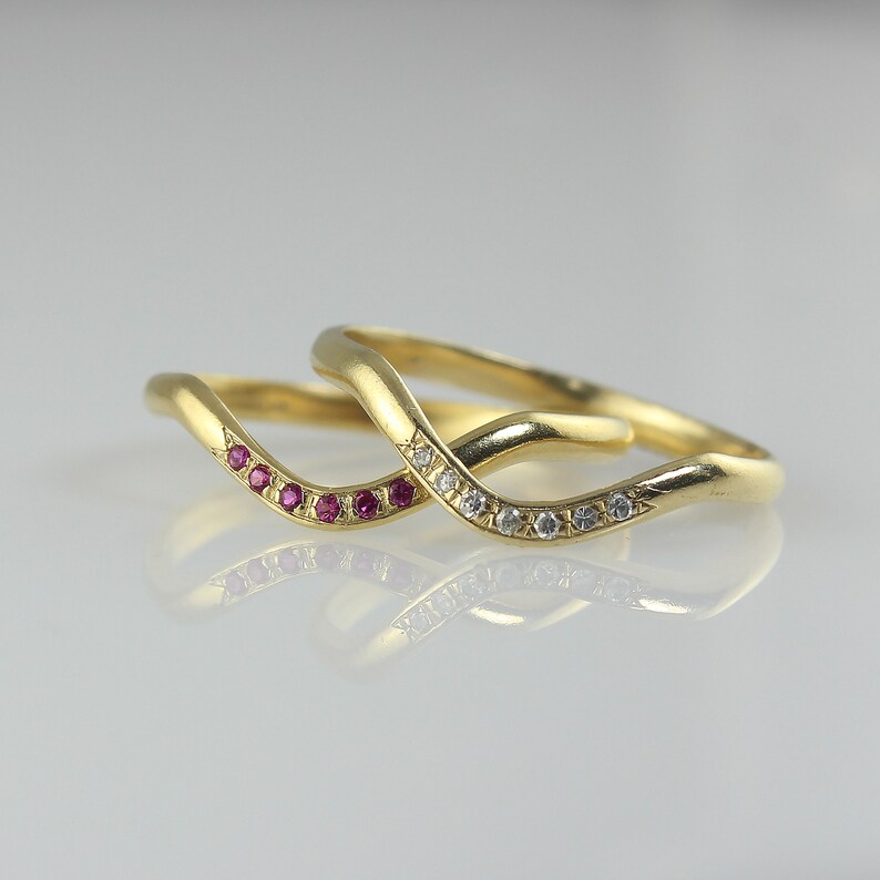 Yellow Gold Wedding Band Ruby Wedding Band Contoured Etsy