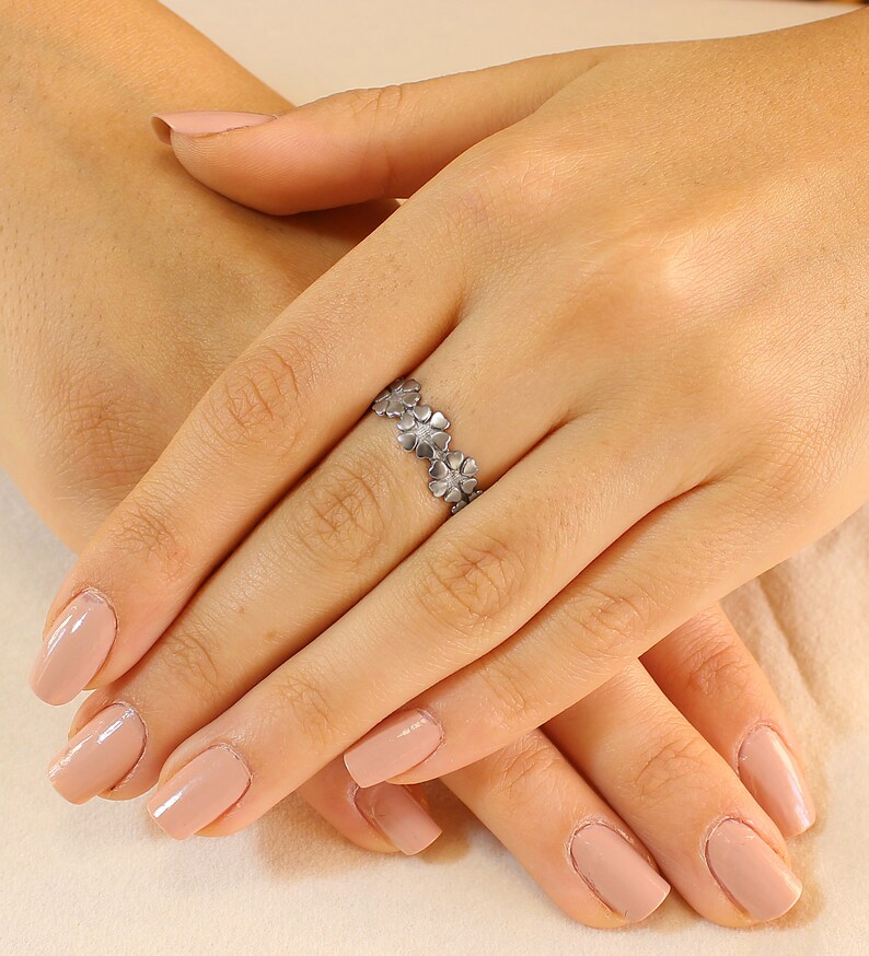 Women Knuckle Band Half Eternity Triple Ring Band 3 Row Split Shanks Ring Flower Silver Wedding Ring Split Shanks Ring Gift for Her
