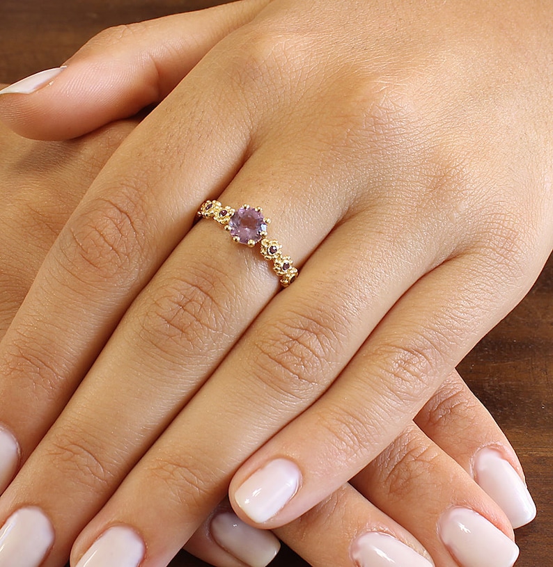 Gold Gemstone Ring Unique Engagement Ring Amethyst Ring Etsy