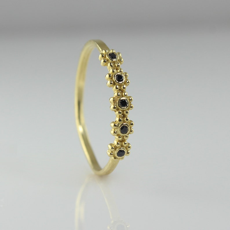 Rose Gold Band Flower Wedding Ring Black Diamond Ring Etsy Israel