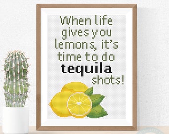 Tequila Shots Alcohol Quote Cross Stitch Pattern