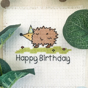 Hedgehog Happy Birthday Cross Stitch Pattern image 1