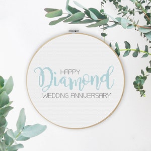 Diamond Wedding Anniversary Cross Stitch Pattern congratulations perfect gift 60 years 60th