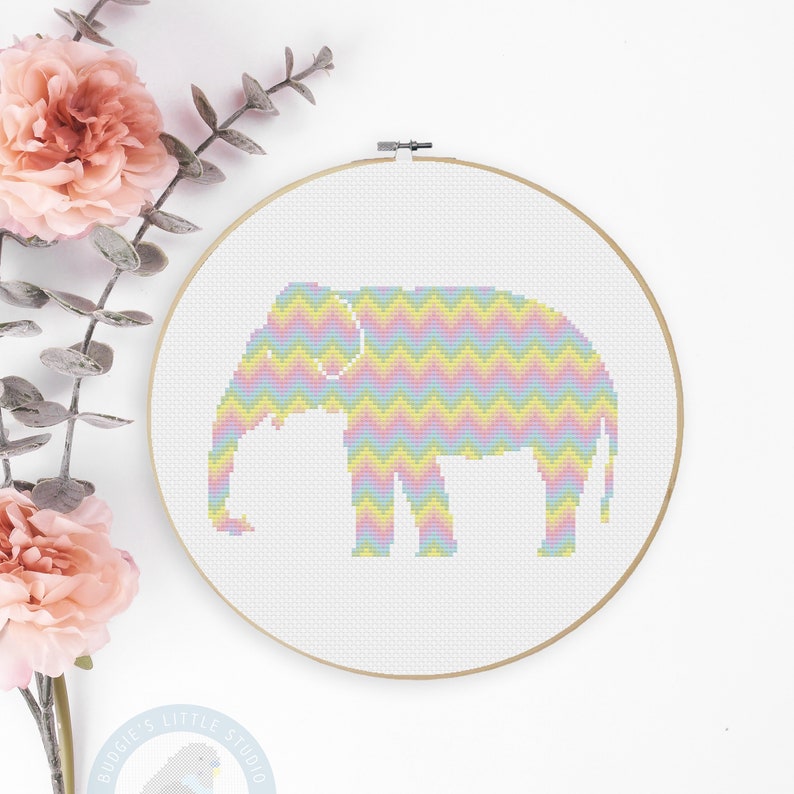 Elephant Chevron Pastel Cross Stitch Pattern image 1