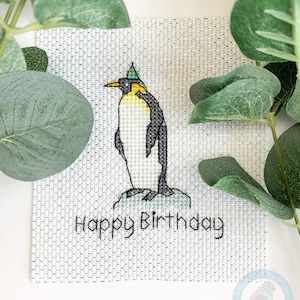Pinguïn Gelukkige Verjaardag Kruissteekpatroon