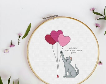 Love Valentines Day Cat Cross Stitch Pattern