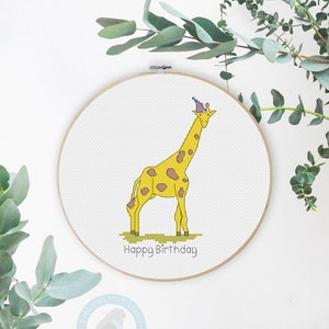 Giraffe Happy Birthday Cross Stitch Pattern