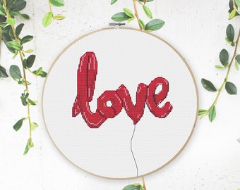 Love Balloons Words Typography Cross Stitch Pattern