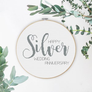 Zilveren huwelijksverjaardag Cross Stitch Patroon gefeliciteerd perfect cadeau 25 jaar 25e