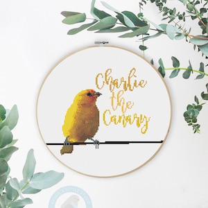 DIY PERSONALISED Canary Bird Love Cross Stitch Pattern