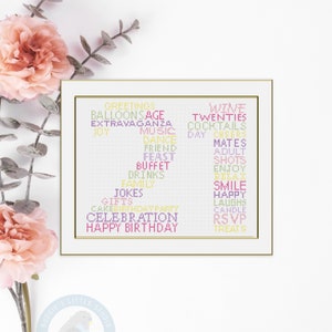 21st Happy Birthday Typography Cross Stitch Pattern