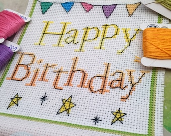 Happy Birthday Scroll Cross Stitch Pattern & Instructions