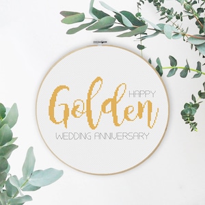 Gouden huwelijksverjaardag Cross Stitch Patroon gefeliciteerd perfect cadeau 50 jaar 50e