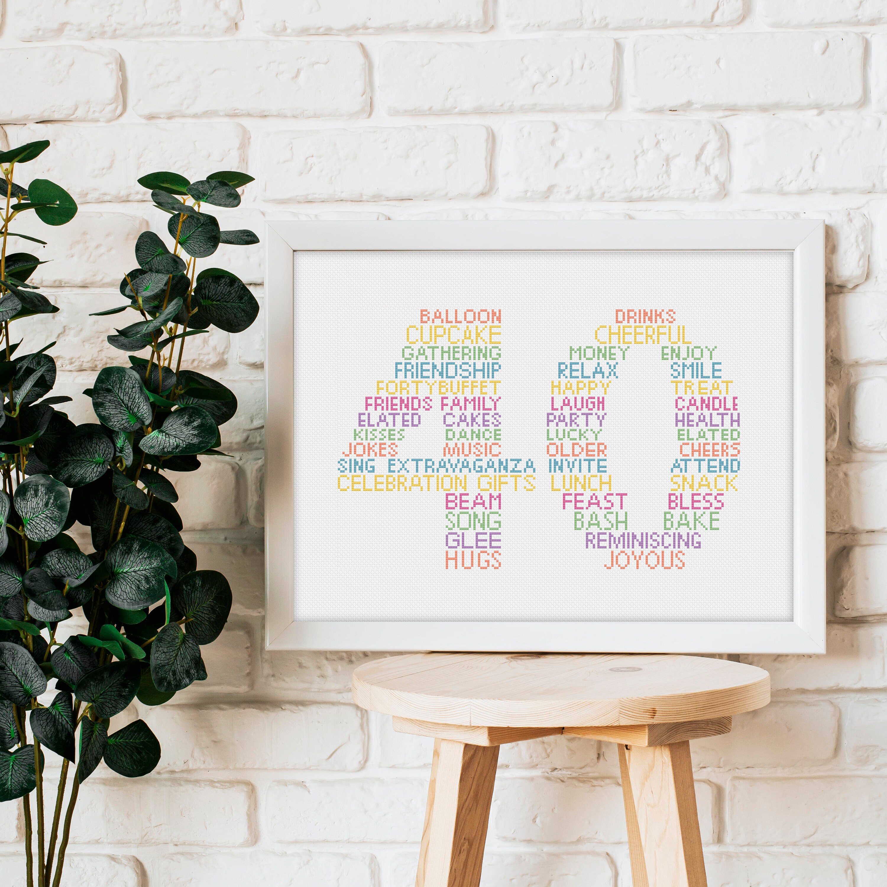 40th Happy Birthday Typography Cross Stitch Pattern - Etsy