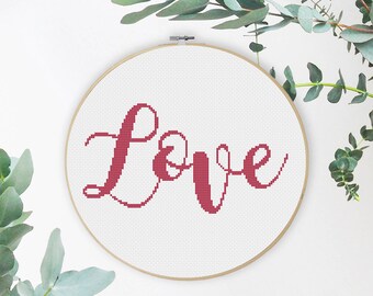 Love Valentines Day Typography Cross Stitch Pattern