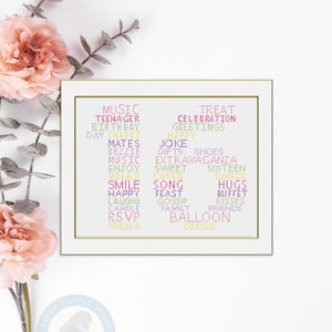 16th Happy Birthday Typography Cross Stitch Pattern