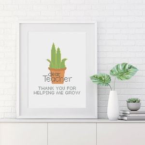 Thank you Teacher Cross Stitch Pattern Helping me grow plant image 1