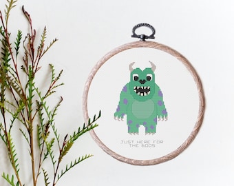 Cute Monster Halloween Typography Cross Stitch Pattern