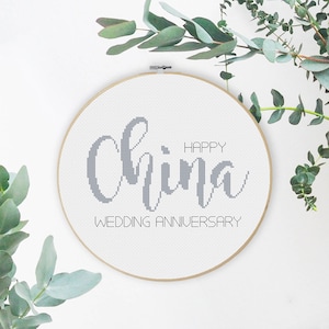 China Wedding Anniversary Cross Stitch Pattern congratulations perfect gift 20 years 20th