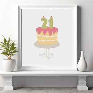 21st Happy Birthday Cake Stand Cross Stitch Pattern