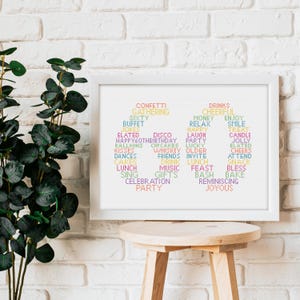 Modèle de point de croix typographie joyeux anniversaire 60e anniversaire