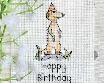 Meerkat Happy Birthday Cross Stitch Pattern