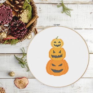 Stacked Pumpkins Happy Halloween Typography Cross Stitch Pattern