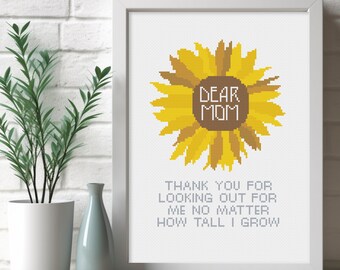 Mom Mothers Day Cross Stitch Pattern Helping me grow sunflower
