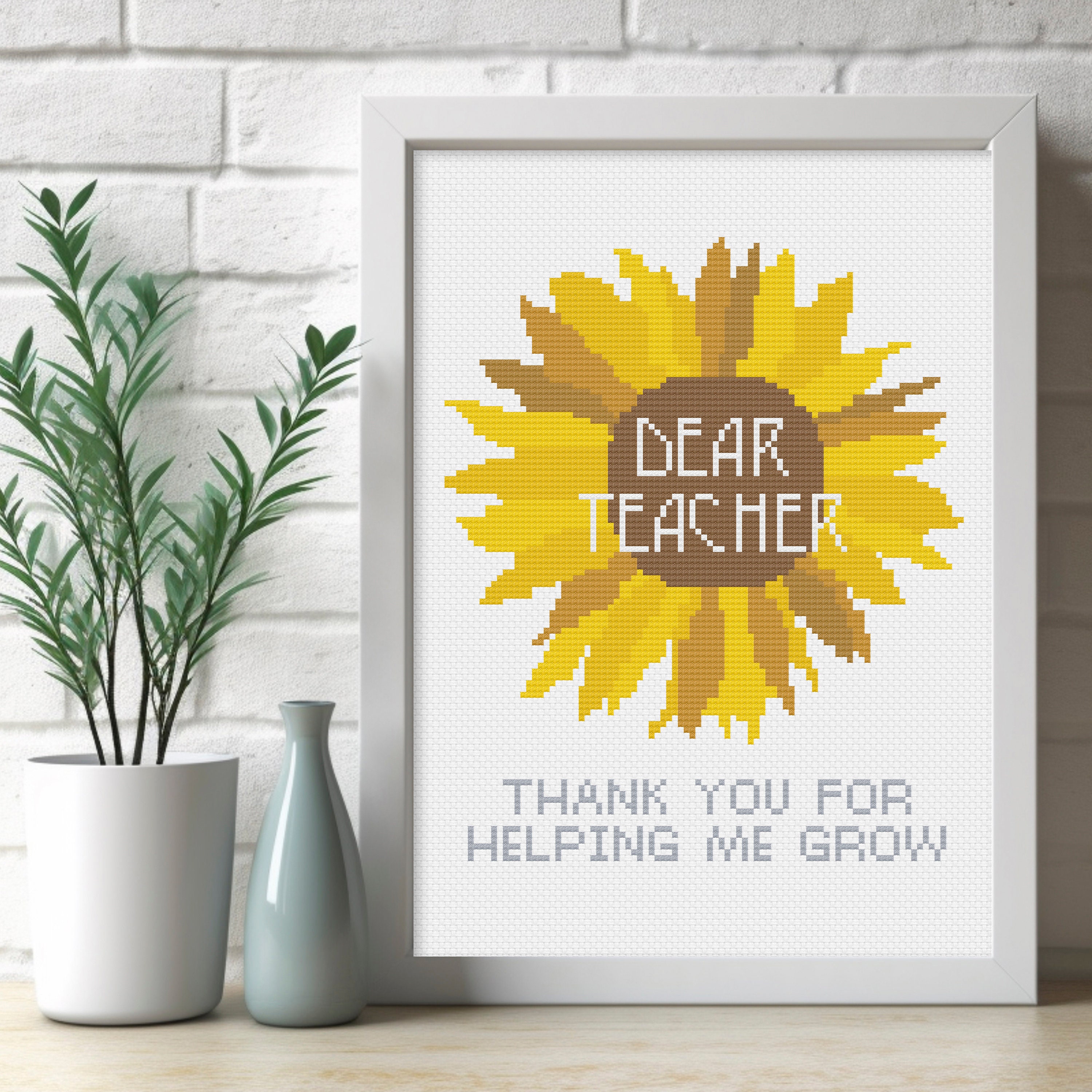 Thank You Teacher Cross Stitch Pattern Helping Me Grow Sunflower - Etsy