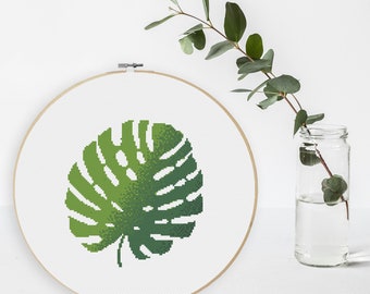 Monstera Leaf House Tropical Plant Cross stitch pattern
