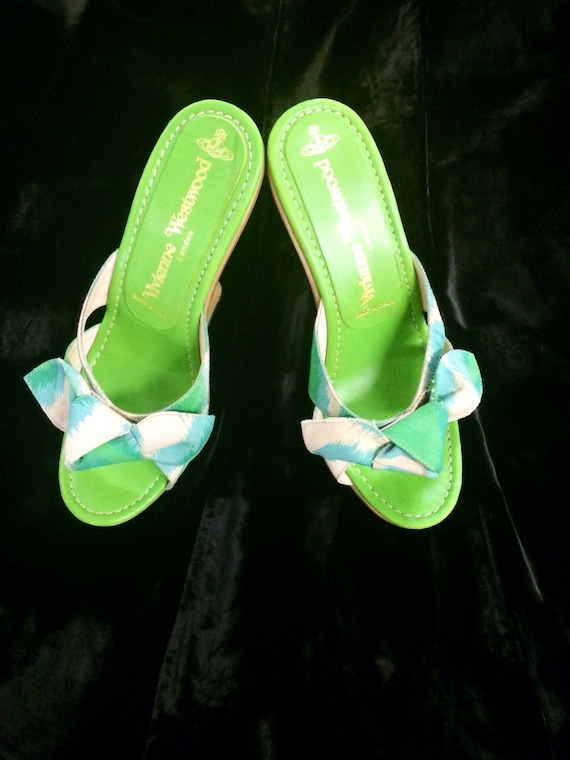 Vivienne Westwood tiki canvas wooden wedge shoes r