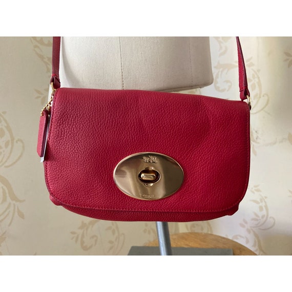 New NWT Coach Red Pebble Leather Brass Turn Lock Crossbody LIRED