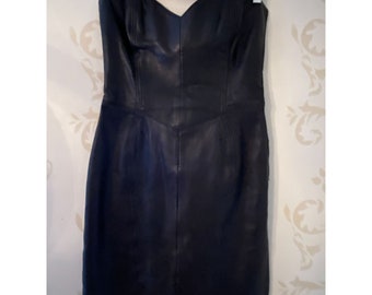 Vintage bagatelle 100% Leather Black  Stunning Dress Ladies Size 8