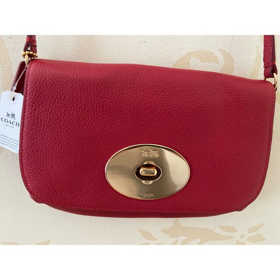 New NWT Coach Red Pebble Leather Brass Turn Lock … - image 4