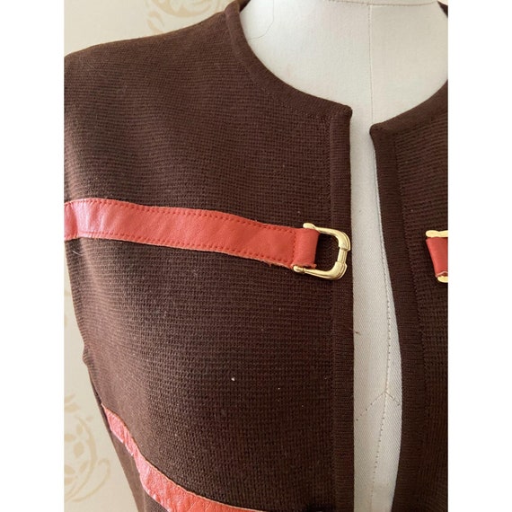 Vintage Gina Teresa 100% Wool/Leather Sweater Vest - image 5