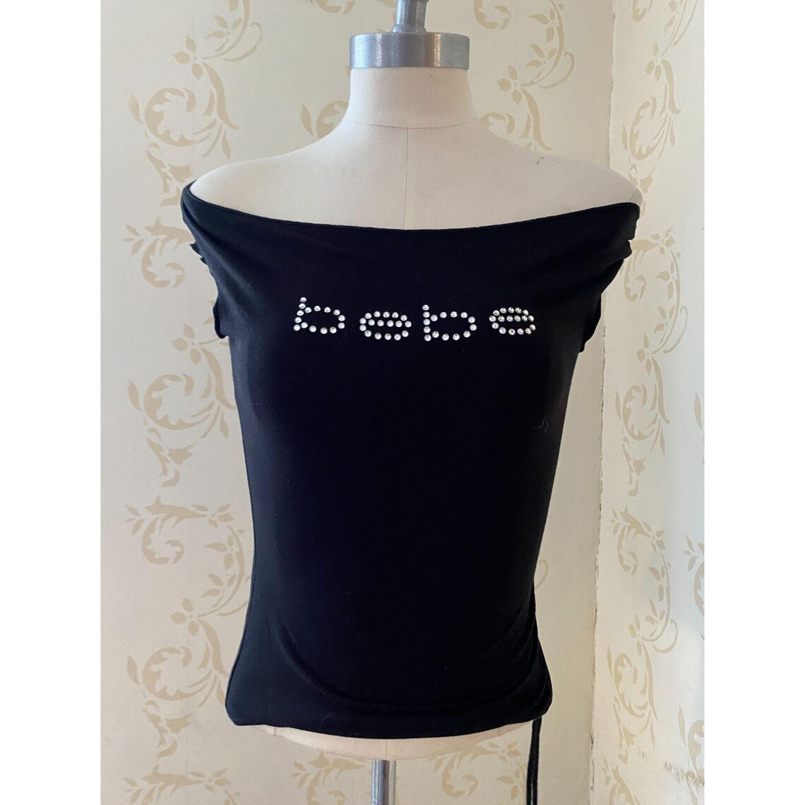 Bebe Rhinestone Black Top Ladies Medium Etsy