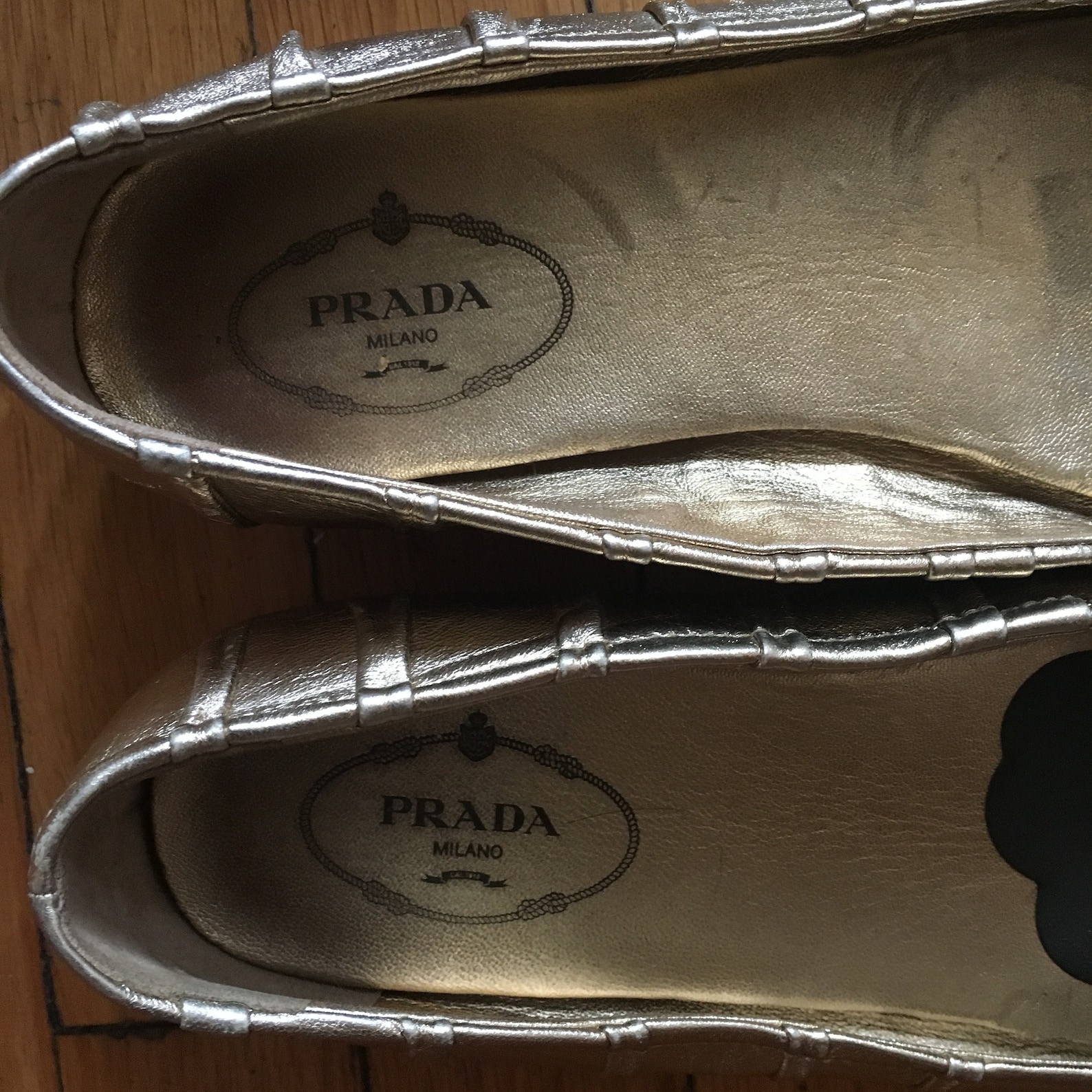 prada 100% authentic leather gold ballet shoes 8.5